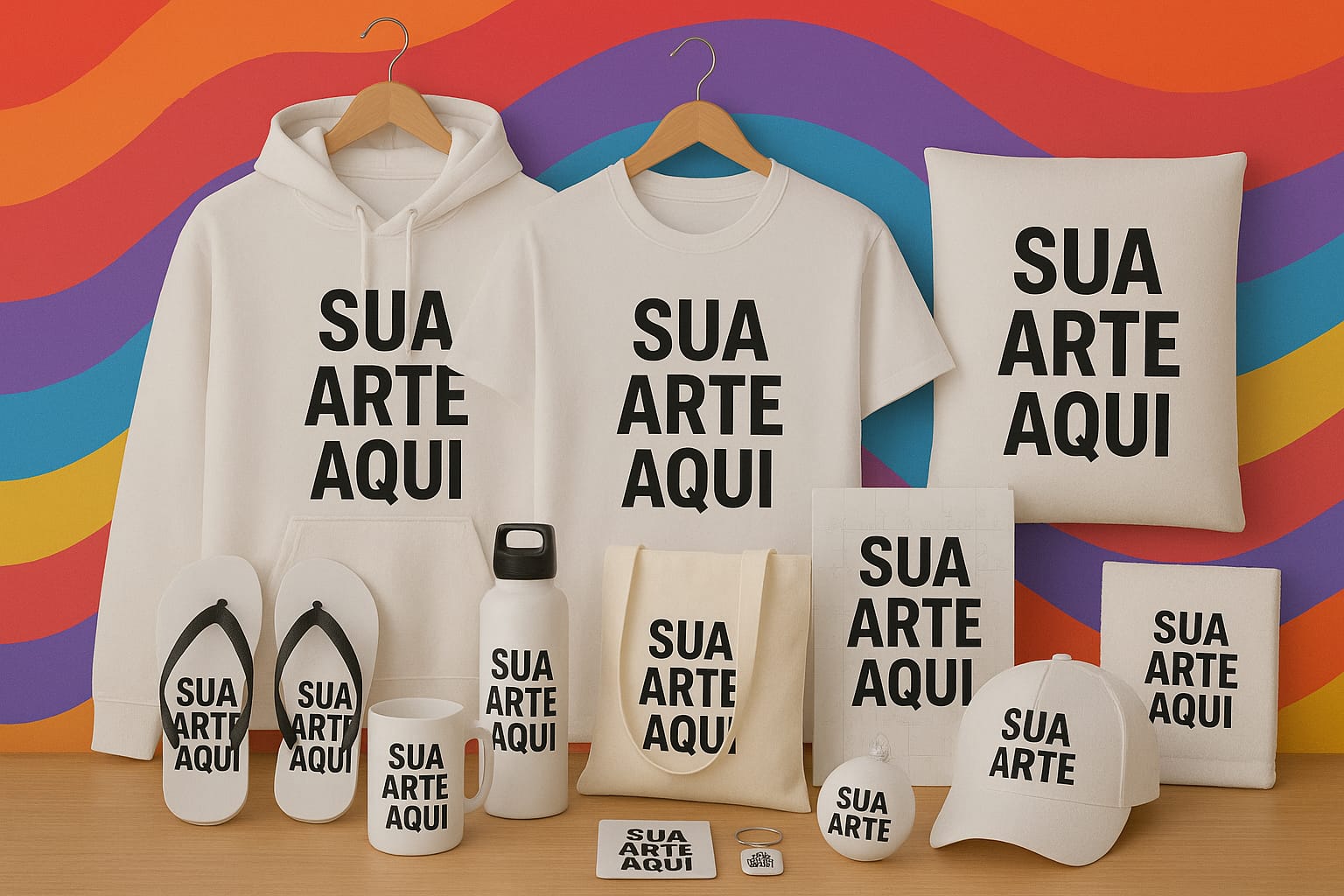 Brindes personalizados: canecas, camisetas, bonés